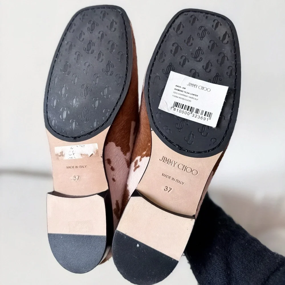 New Jimmy Choo rose Cow Print Tilda Loafer 37 $1,595